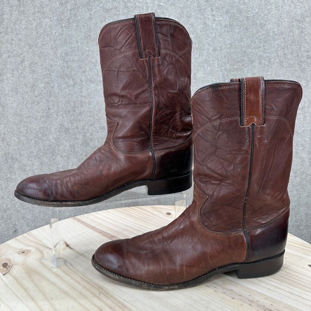 Justin Roper Boots Mens 9 D Brown Marbled Leather Western Cowboy Rodeo